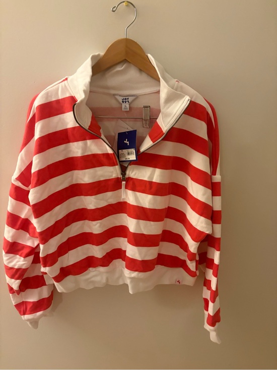 JoyLab Sweaters - JoyLab Red and White Striped Half-Zip Pullover